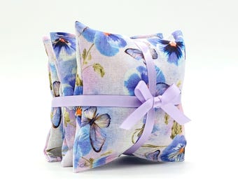 Butterfly Pansy Lavender Sachets: Floral Drawer Fresheners, Set of 3