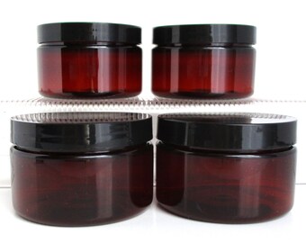 Brown 4 oz Jars with Black Lids for Bath & Body Packaging - Set of 4 with Shrink Bands