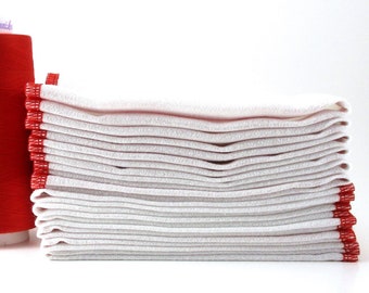 Birdseye Cotton Paperless Towels with Bright Red Stitching - 11 1/2" x 11 1/2"