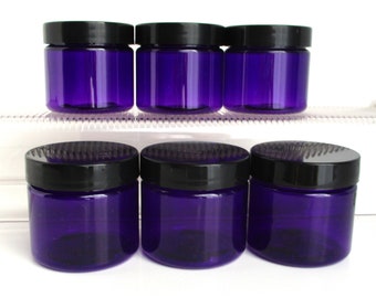 2 Ounce Purple Jars with Black Lids - Set of 6 - Lined Caps