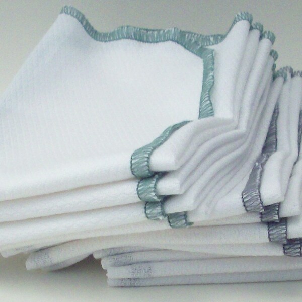 One Dozen Unpaper Towel Seconds - Soft Green, Gray and Black Casual Napkins - Washable Paper Towel Substitute Cleaning and Laundry