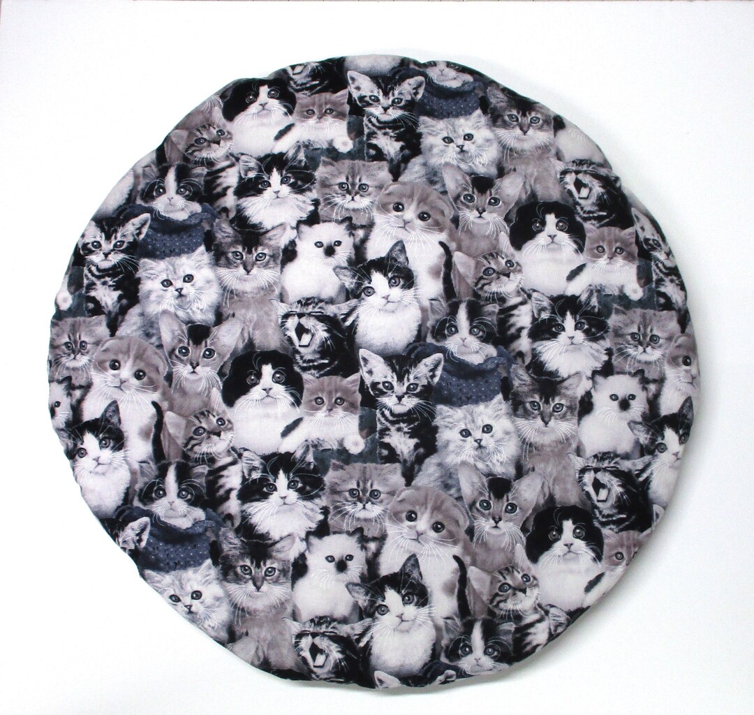 Round Cat Mat Black White and Gray Catnip Filled Cushion Etsy