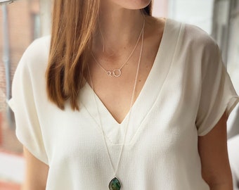 simple gold necklace labradorite gemstone turquoise sapphire necklace Oval gemstone necklace layering necklace sapphire birthstone