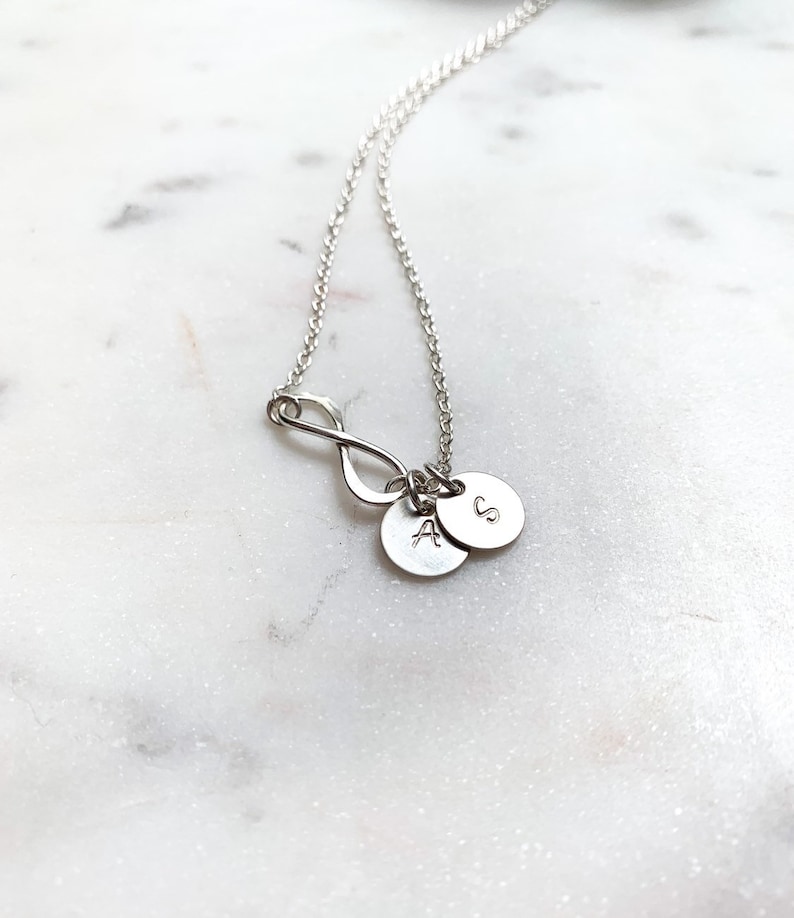 initial necklace stamped initials infinity necklace with initials handstamped jewelry Infinity Initial Necklace necklace with infinity