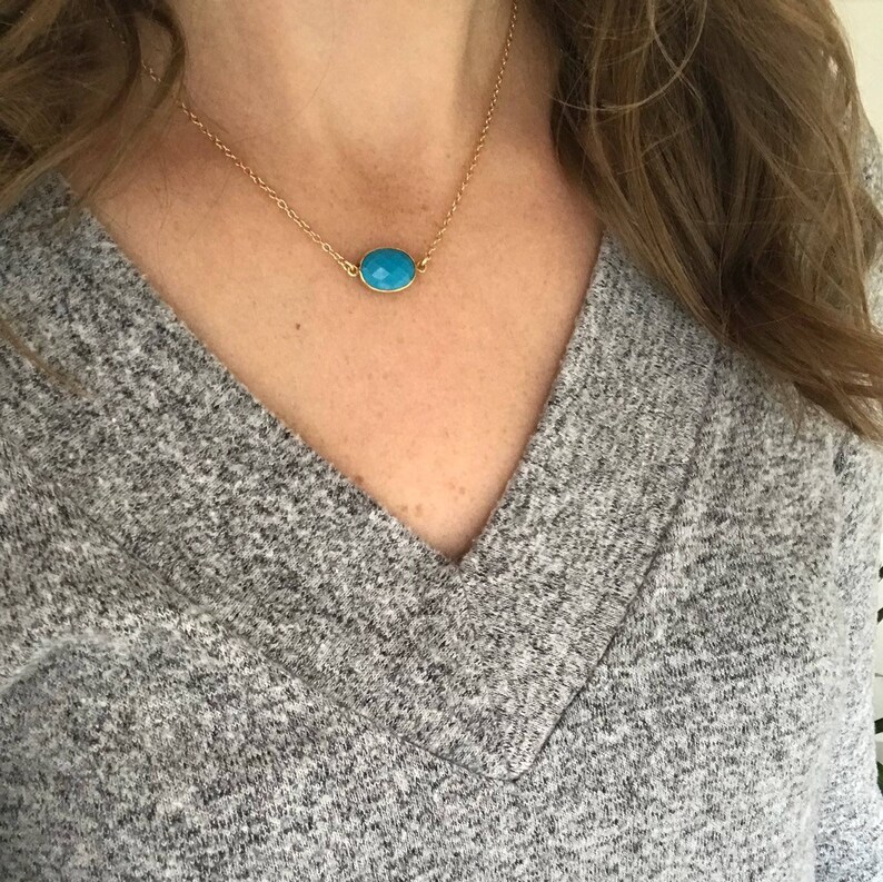 simple gold necklace labradorite gemstone turquoise sapphire necklace Oval gemstone necklace layering necklace sapphire birthstone