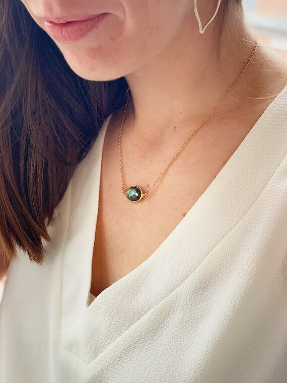simple gold necklace labradorite gemstone turquoise sapphire necklace Oval gemstone necklace layering necklace sapphire birthstone