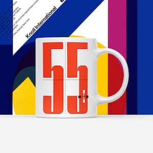 Knoll 55: Knoll Associates and its Overseas Branches Extend their Greetings at the New Year, 1955 Coffee mug.