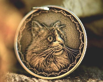 Custom Pet Portrait Coin with 999 Silver – Pet Memorial Gift, Personalized gift, Pet Memorial Jewelry, Necklace, Pendant, Pet Loss