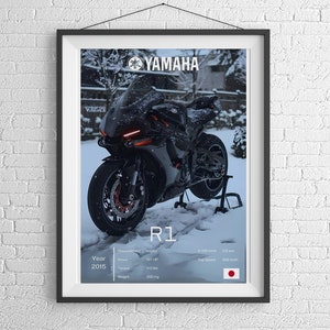 YAMAHA R1M 2015 [Red] - Motorcycle Wall Deco Motor Line Art For A Motorcyclist Motorcycle Digital Motorsports Digital Motorbike Prints