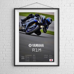 YAMAHA R1M 2015 [Blue] - Motorcycle Wall Deco Motor Line Art For A Motorcyclist Motorcycle Digital Motorsports Digital Motorbike Prints