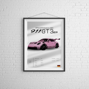 Poster numérique Porsche 911 gtr3 rs rose pour chambre de garçon, impression téléchargeable
