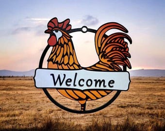 Rooster welcome sign, welcome, chicken. large chicken, farm signs, home decor, door sign
