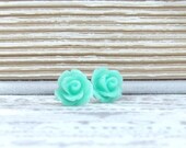 Closing Sale Seafoam Green Rose Stud Earrings Green Flower Earrings Surgical Steel Studs Seafoam Green Rose Jewelry
