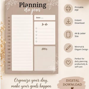 Daily Planner, Digital Goodnotes Template, Weekly, Daily Planner, Digital Planner  Printable – 50 Pages | A4 PDF | Elegant Planner