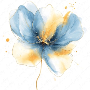 16 Abstract Blue and Yellow Watercolor Floral Clipart Bundle, Blue ...
