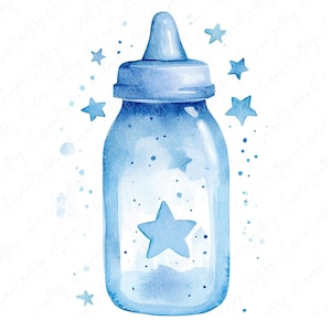 9 Baby Blue Bottle Watercolor Clipart, Cute Baby Bottles Illustrations ...