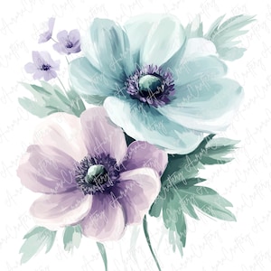 12 aquarel pastel anemoon clipart, delicate bloei clipart zachte bloemen en papier ambachten, afdrukbare bloemen clipart, hoge kwaliteit JPG