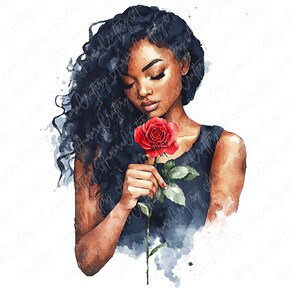 5 Watercolor Girl with Rose Clipart, Cute Girl Clipart, Love Clipart, Red Rose Floral Clipart, Valentine&#39;s Clipart Crafts, High Quality JPG
