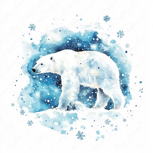 9 Watercolor Polar Bear Winter Clipart, Polar Bear Clipart, Arctic Clipart, Winter Animals Clipart for Paper Crafts, High-Quality JPG
