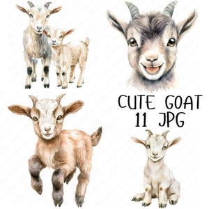 11 Aquarell süße Ziege Clipart, entzückende Baby Ziege, Bauernhof Tier Clipart, druckbare Clipart für Papierhandwerk, hoher Qualität JPG Download
