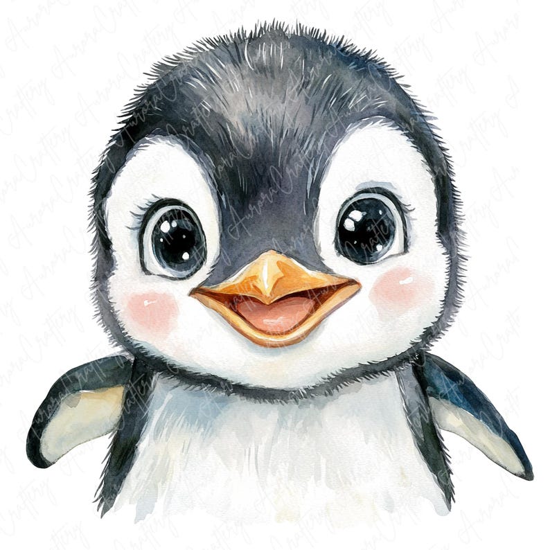 A set of 6 watercolor cute penguin illustrations featuring baby penguins and parent penguins, perfect for winter-themed crafts, nursery decor, and children’s designs.