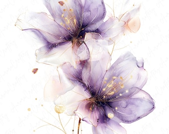 12 Abstract Purple Watercolor Floral Clipart Bundle, Soft Purple Flowers, High Quality JPG, Instant Download, Printable Clipart for Crafts