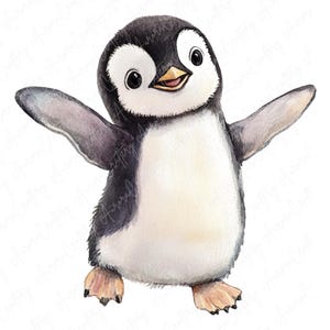 A set of 6 watercolor cute penguin illustrations featuring baby penguins and parent penguins, perfect for winter-themed crafts, nursery decor, and children’s designs.