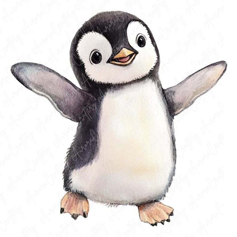 A set of 6 watercolor cute penguin illustrations featuring baby penguins and parent penguins, perfect for winter-themed crafts, nursery decor, and children’s designs.