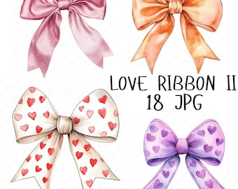 8 Aquarell Liebe Schleifen Clipart, Valentinstag Schleife Clipart, süße Schleife Clipart, süße romantische Clipart Handwerk, hochwertiger Download