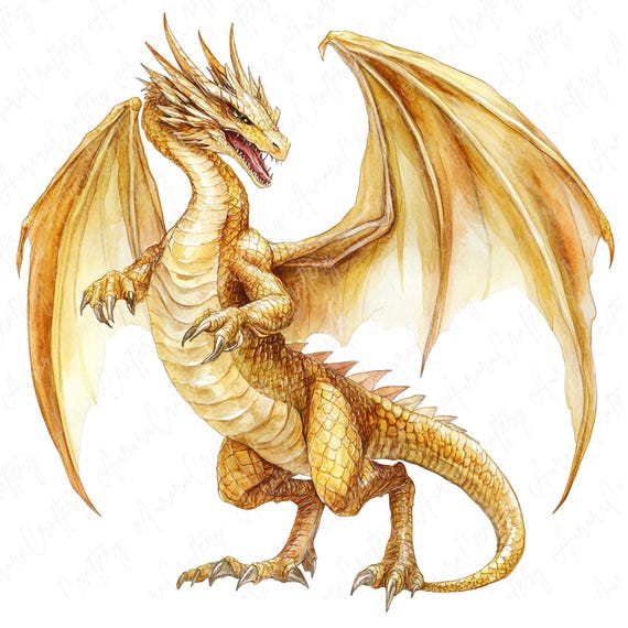 10 ゴールデン ドラゴン クリップアート、ファンタジー ゴールデン