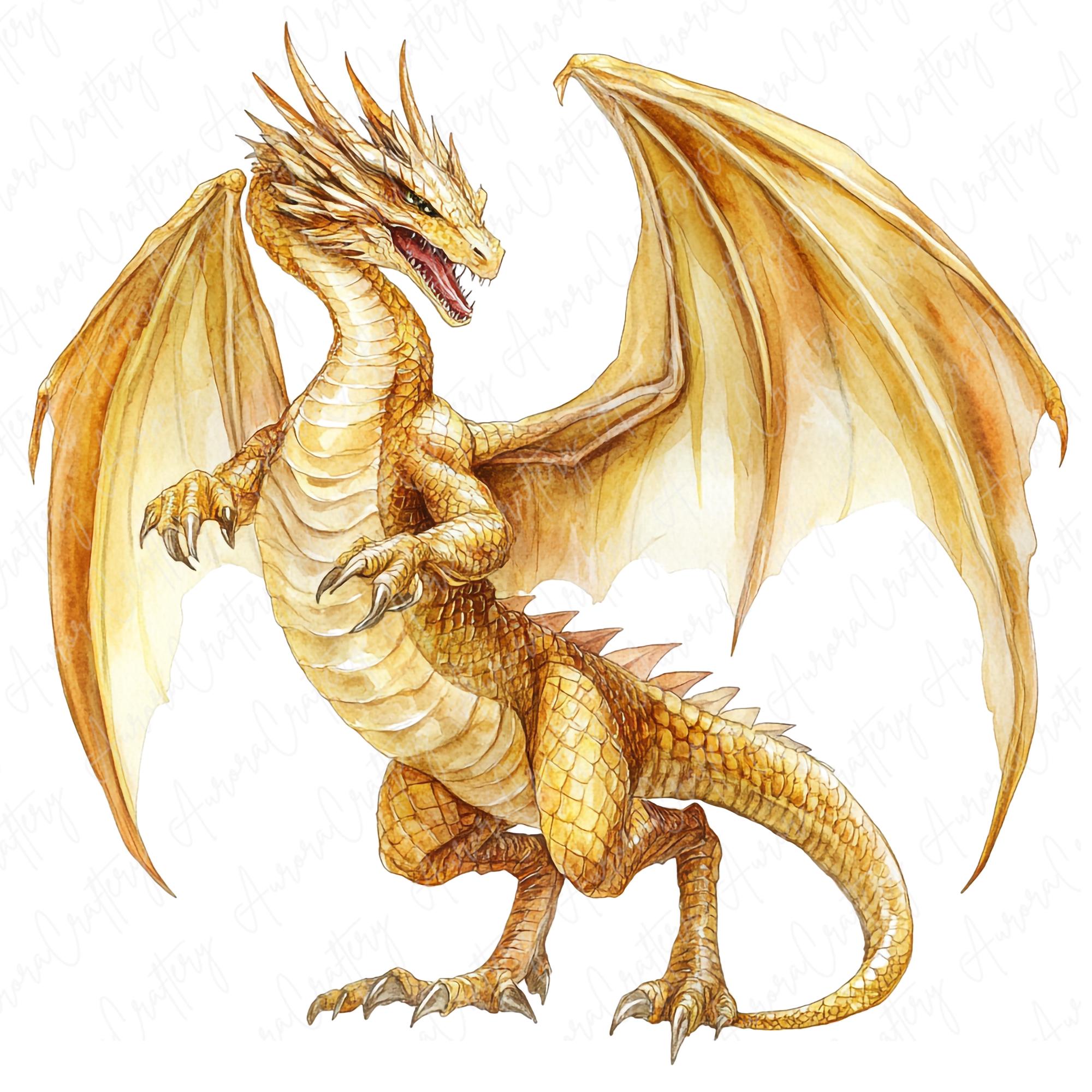 10 ゴールデン ドラゴン クリップアート、ファンタジー ゴールデン