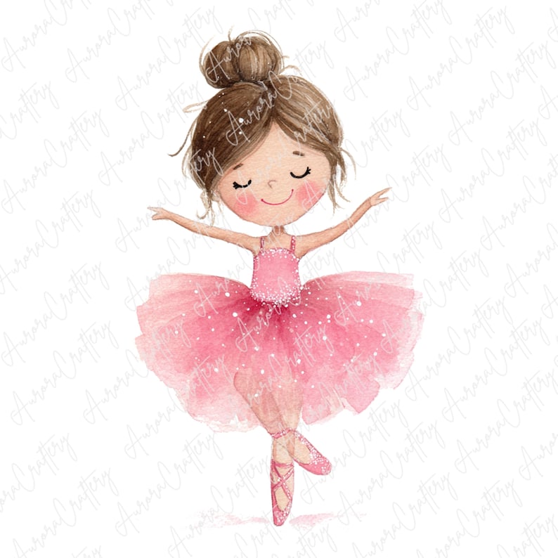 5 Watercolor Ballerina Girl Clipart, Cute Pink Tutu Dancer ...
