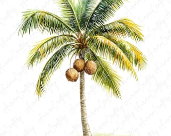 6 Watercolor Palm Tree Clipart Bundle, Tropical Coconut Trees & Summer Vibes, Nature Clipart for Paper Crafts, High Quality JPG Download