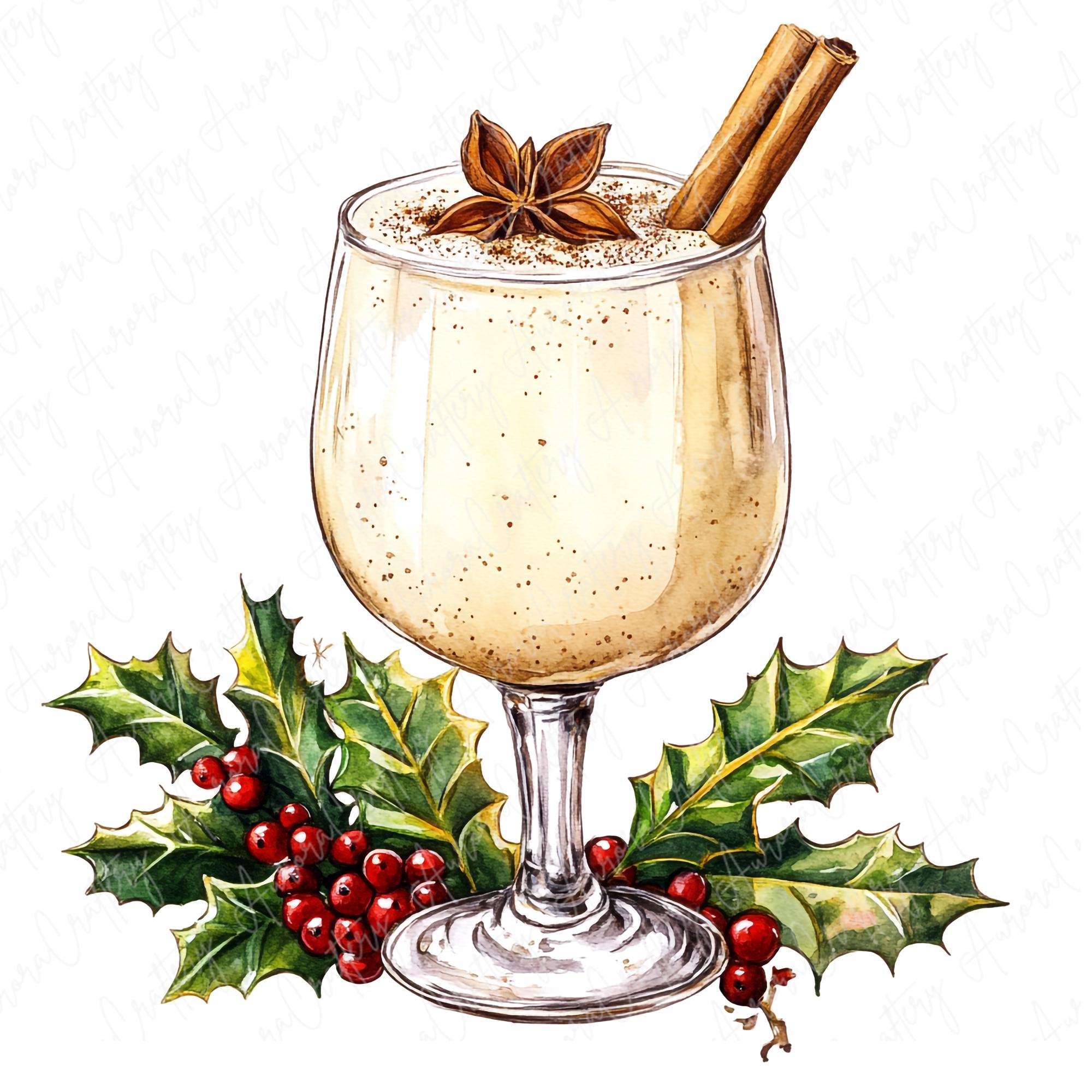 8 Watercolor Eggnog Clipart, Festive Holiday Beverages, Cinnamon ...