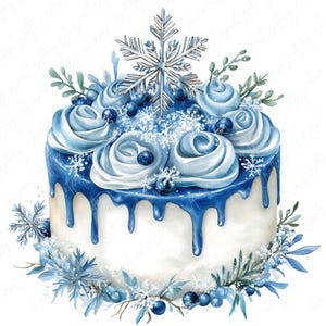 7 cliparts bleu hiver gâteaux, gâteaux givrés avec des cliparts flocon de neige, clipart fête hivernale pour travaux manuels d'hiver, téléchargement JPG de haute qualité
