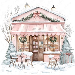 7 Watercolor Winter Market Shop Clipart, Festive Shop Clipart, Winter Market Printable Clipart for Paper Crafts, High-Quality JPG Download
