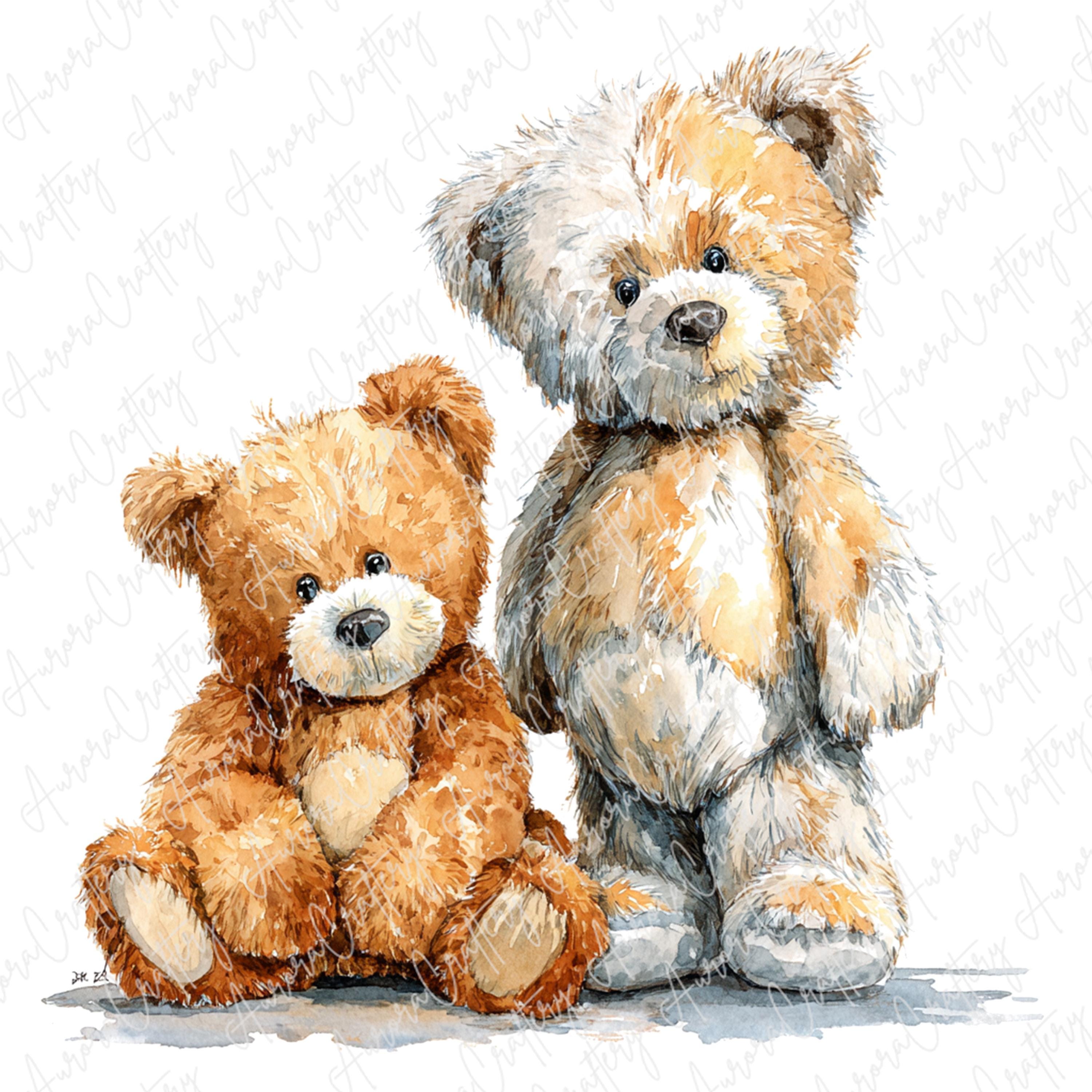 8 Watercolor Teddy Bear Clipart, Cute Brown Bears Sitting Together ...