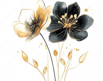 Black and Gold Magnolia, Iced Jewel Encrusted 24”, Black and Gold