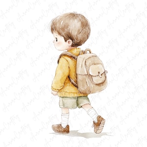 5 Watercolor School Boys Clipart, Studying and Reading Clipart, School Clipart, Cute Boy Clipart, High Quality JPG Download, Commercial Use