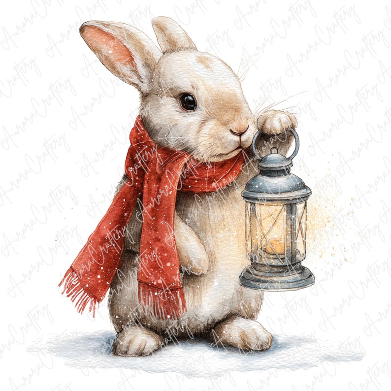 Watercoller Winter Rabbit 7 Watercolor Bunnies Clipart, Cute Rabbits in Scarves and Gift Boxes ...