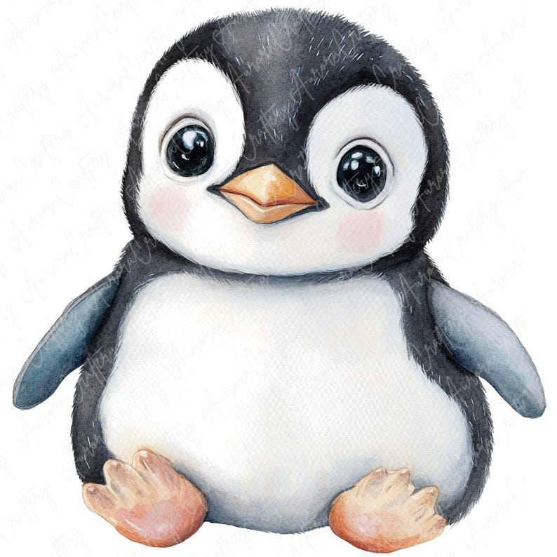 A set of 6 watercolor cute penguin illustrations featuring baby penguins and parent penguins, perfect for winter-themed crafts, nursery decor, and children’s designs.