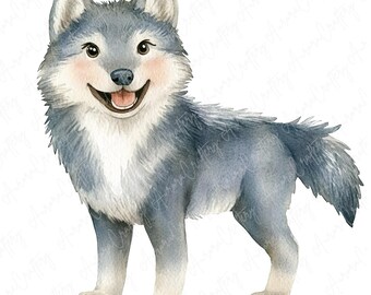 7 水彩画のかわいいオオカミの子犬のクリップアート、赤ちゃんオオカミ