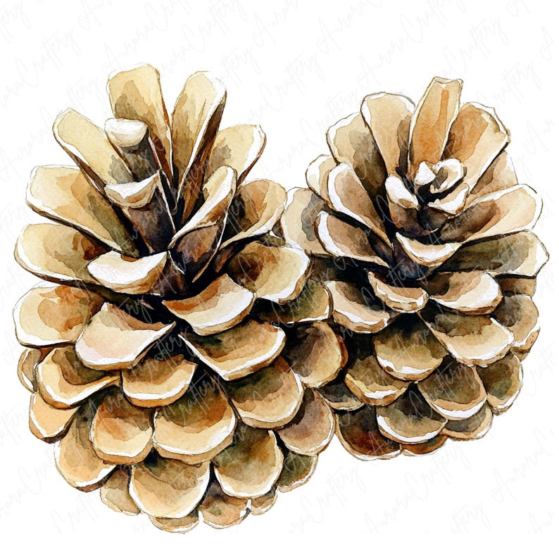 A collection of watercolor pinecones, capturing natural details and textures, perfect for fall and winter crafting, invitations, and seasonal decor.