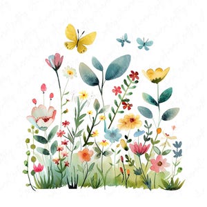 11 Wildflower bed aquarel clipart, op de natuur geïnspireerde bloemen clipart, hoge kwaliteit jpg, instant digitale download, afdrukbare clipart ambachten