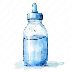 9 cliparts aquarelle biberon bleu bébé, illustrations de biberons mignons, JPG de haute qualité, téléchargement immédiat pour baby showers et travaux manuels