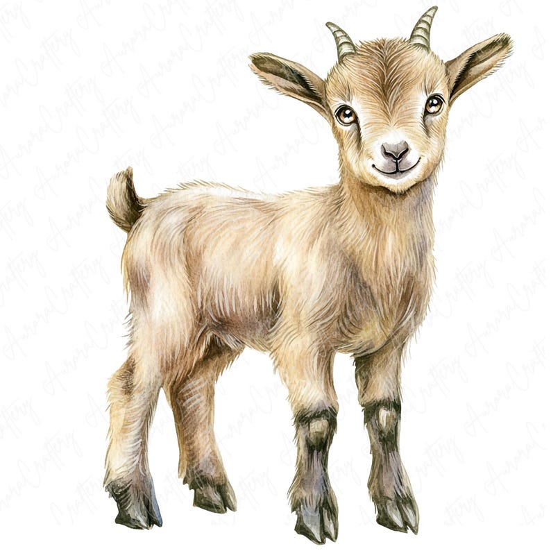 A collection of 11 watercolor cute goat clipart illustrations featuring baby goats in playful and adorable poses, ideal for farm-themed crafts and nursery decor.