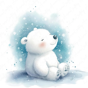 6 cliparts aquarelle ours polaire, bébé mignon ours polaire, clipart animaux hiver, travaux manuels en papier animaux mignons de chambre d'enfant, téléchargement JPG de haute qualité
