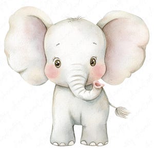Cute baby elephant clipart set featuring pastel illustrations, perfect for nursery art, baby showers, and safari-themed crafts.