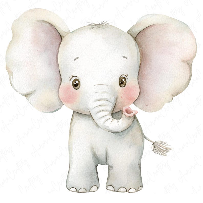 Cute baby elephant clipart set featuring pastel illustrations, perfect for nursery art, baby showers, and safari-themed crafts.