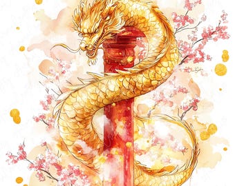 6 Watercolor Chinese New Year Dragon Clipart, Traditional Chinese Dragon for Lunar New Year Crafts, Festive Chinese Art, High-Quality JPG
